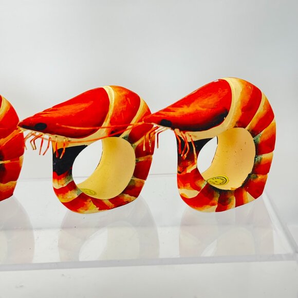Napkin Holders Wooden Shrimps Carved Rings Set 4 Matching Box Kitchen Decor Seaf - Picture 3 of 12